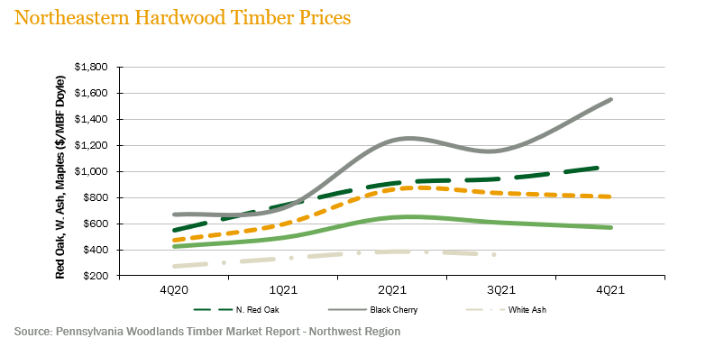 NE hardwood timber prices 1Q22